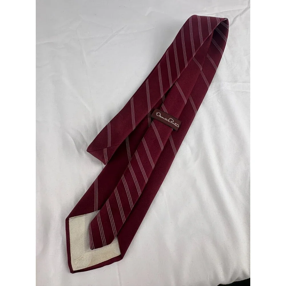 Lot of 2 Vintage Oscar de la Renta Pinstripe Silk Neck Ties Set Burgundy Navy